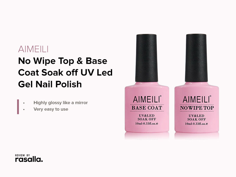 AIMEILI No Wipe Top & Base Coat Soak off UV Led Gel Nail Polish - Mirror Shine Finish 