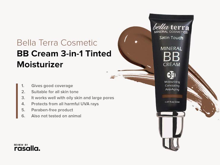 Bella Terra Cosmetic BB Cream 3-in-1 Tinted Moisturizer- Cruelty Free Best Hypoallergenic Foundation