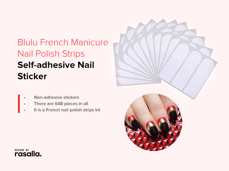 Blulu French Manicure Nail Polish Strips - 648 Pieces Moon Shape Design Self-adhesive Nail Sticker 