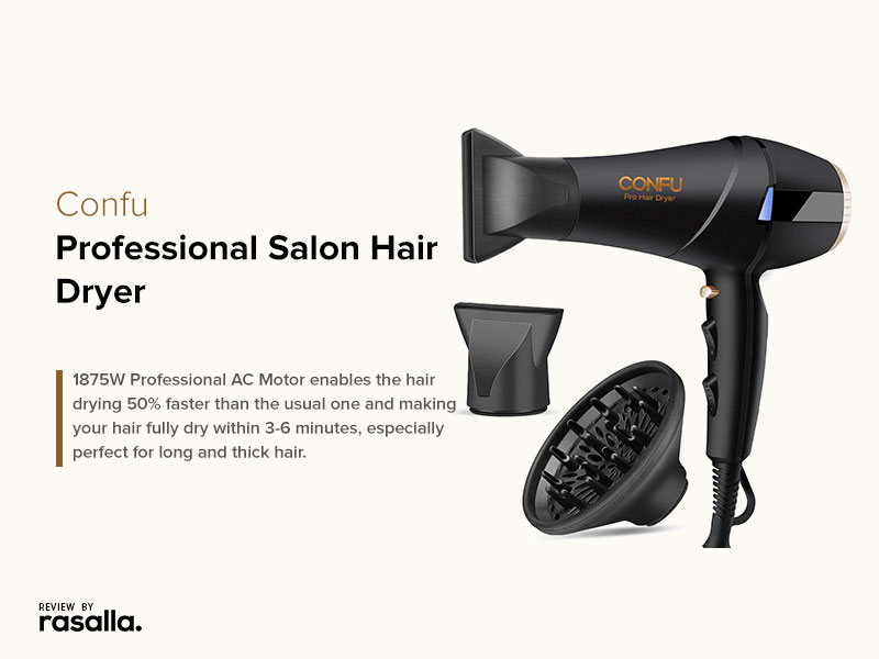 Confu Professional Ionic Hair Dryer with Diffuser & 2 Concentrator Nozzles