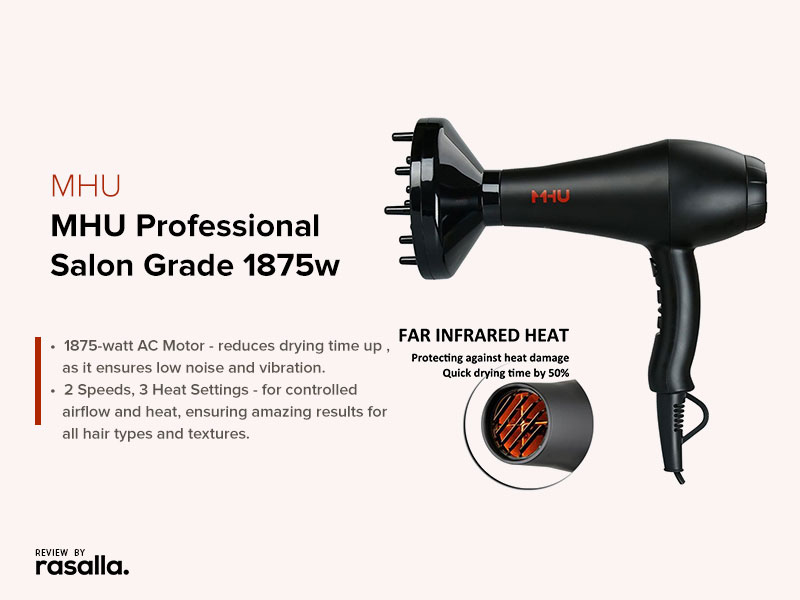 MHU Professional Salon Grade Low Noise Ionic Hair Dryer 
