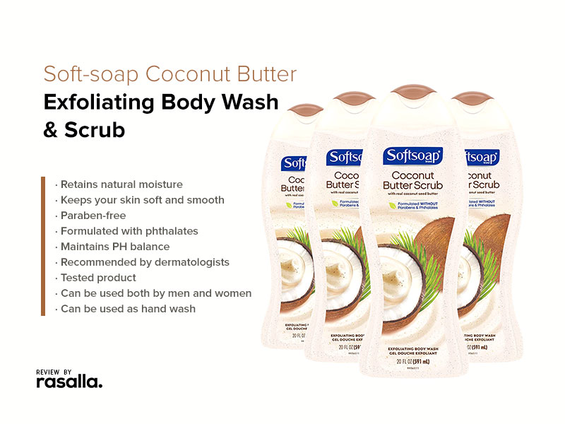Soft-soap Coconut Butter Exfoliating Body Wash & Scrub - Paraben Free, PH Balanced Body Wash For Your Skin