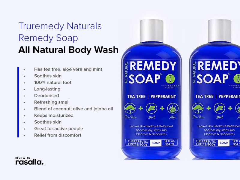 Truremedy Naturals Remedy Soap Pack of 2, All Natural Body Wash with Tea Tree Oil, Mint & Aloe